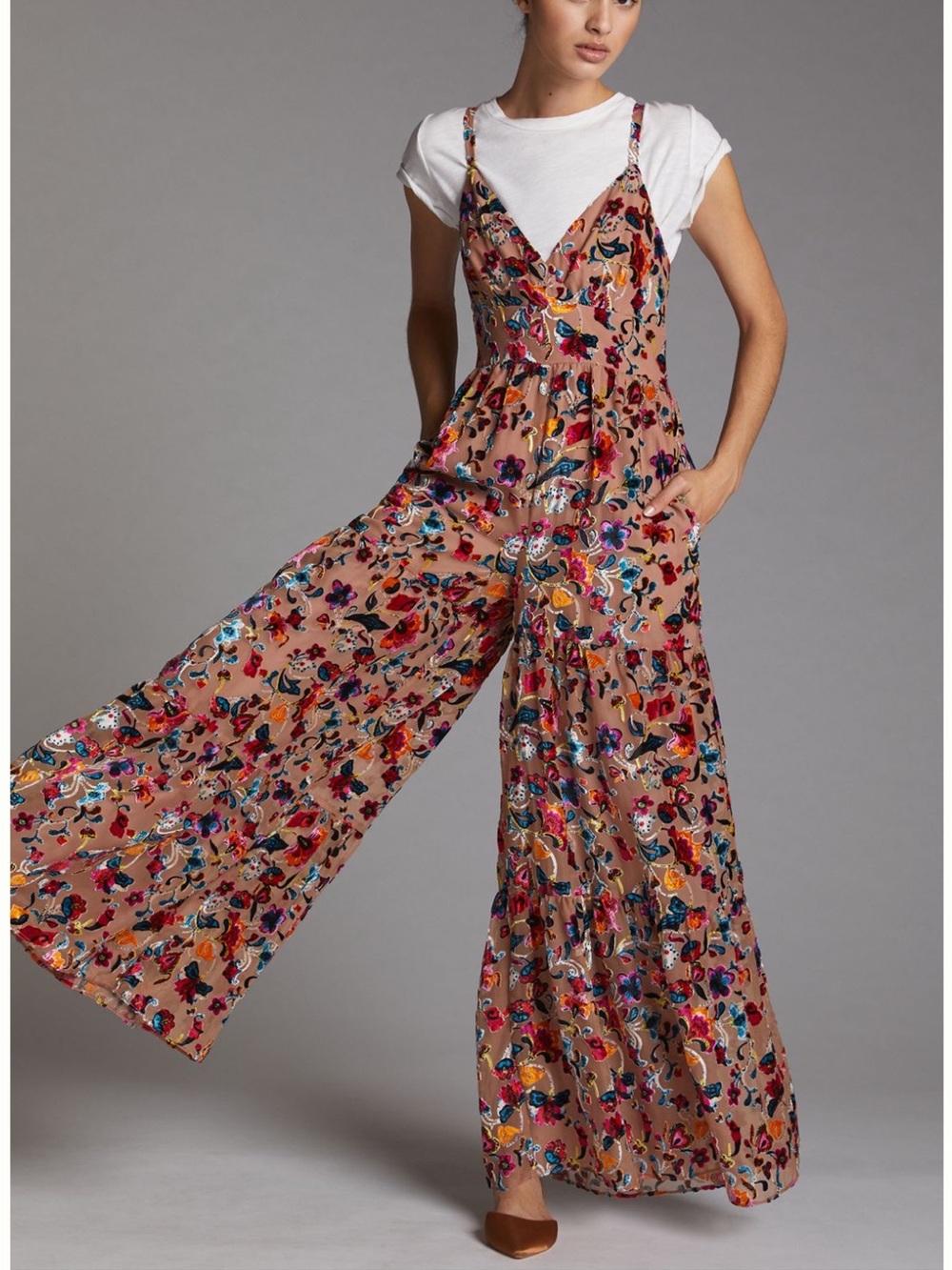 Hutch Pink Floral Velvet-Accent jumpsuit Size 12